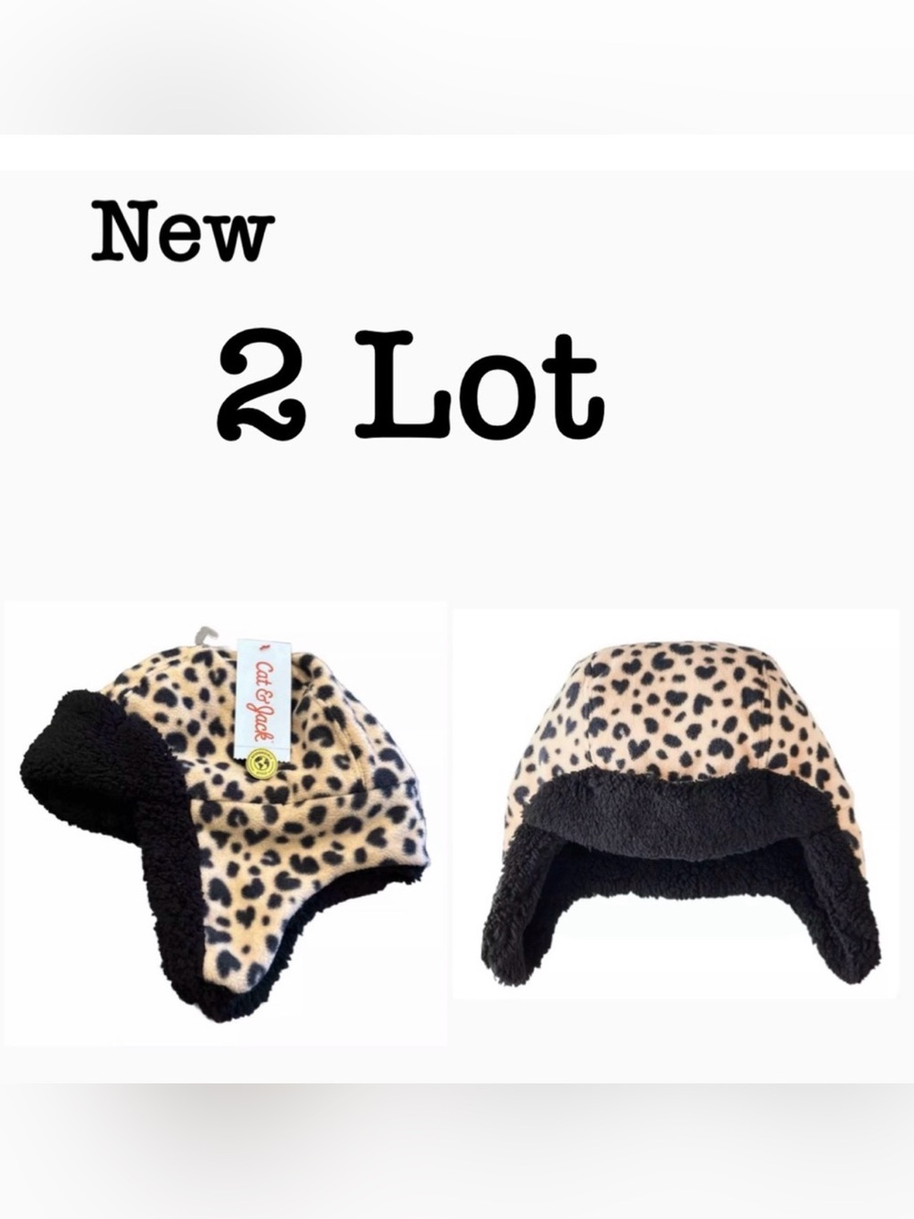 Cat & Jack lot Leopard animal print fleece lined hats
